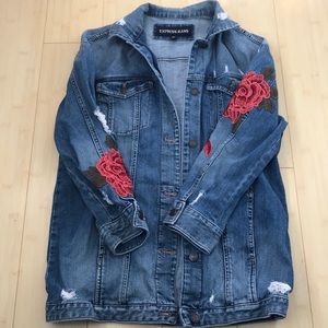 Express denim jacket with flower embellishments